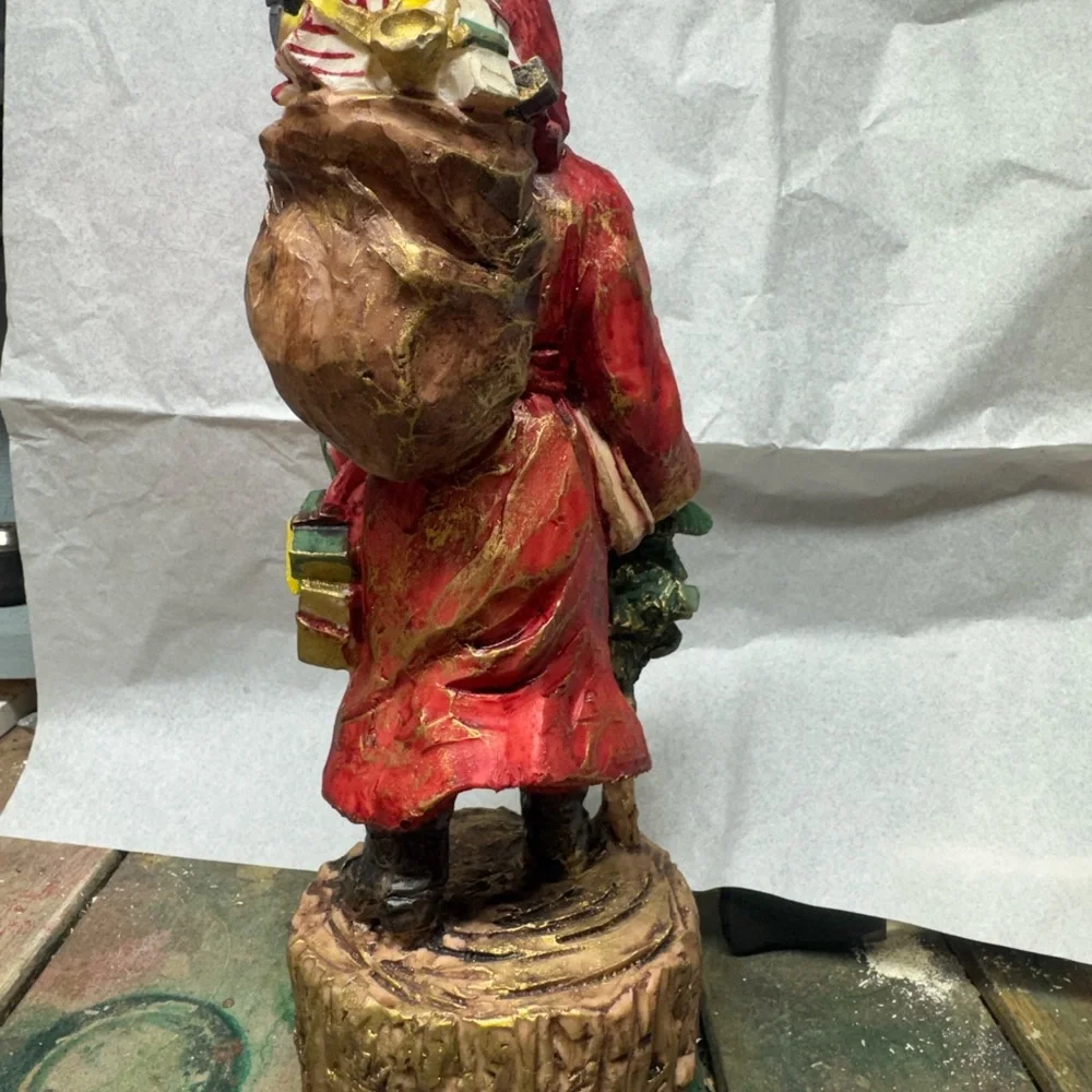 VINTAGE Santa Claus Figurine in RED with Tree and Toy Sack Christmas Decoration